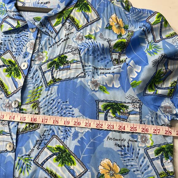 Paradiso Postcards Hawaiian Shirt Blue Embellished Plus Size 3X - Picture 5 of 9